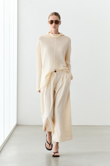 Zara Wide-leg cropped pants - Ecru - Image 0