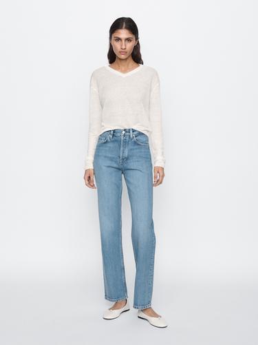 Jeans straight tiro alto mezcla algodón - Azul agua de Zara