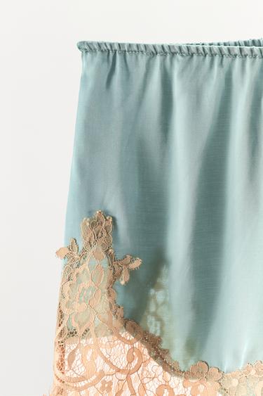 SHORT SATINÉ AVEC DENTELLE - Bleu canard de Zara - Image 7