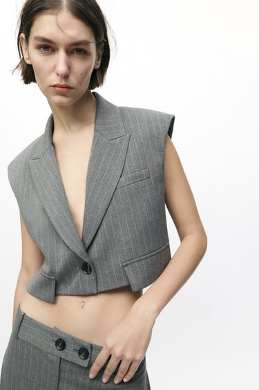 STRIPED CROP WAISTCOAT - Grey by Zara