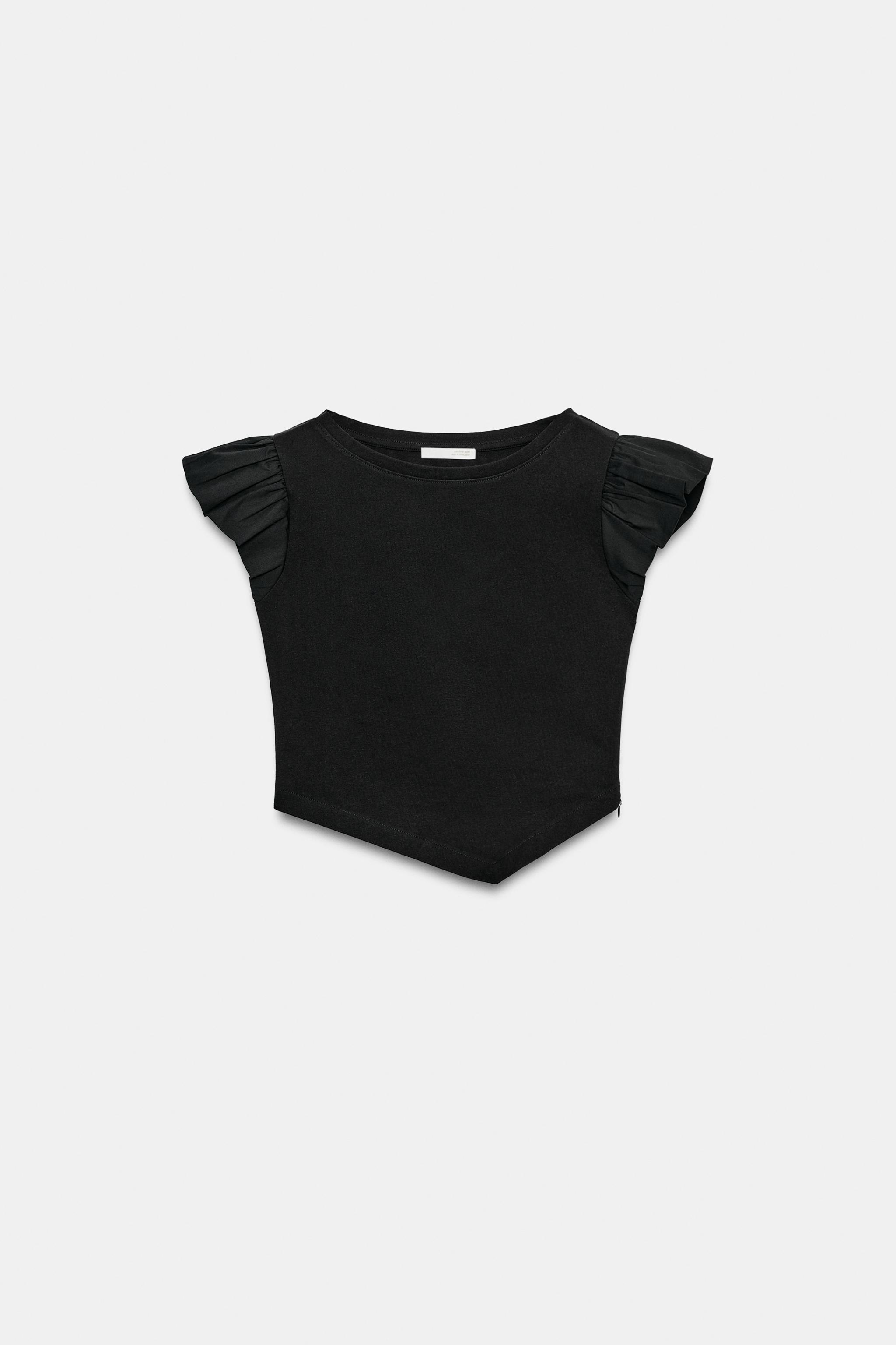 SHORT SLEEVE RUFFLE T-SHIRT - Dark fuchsia | ZARA United States