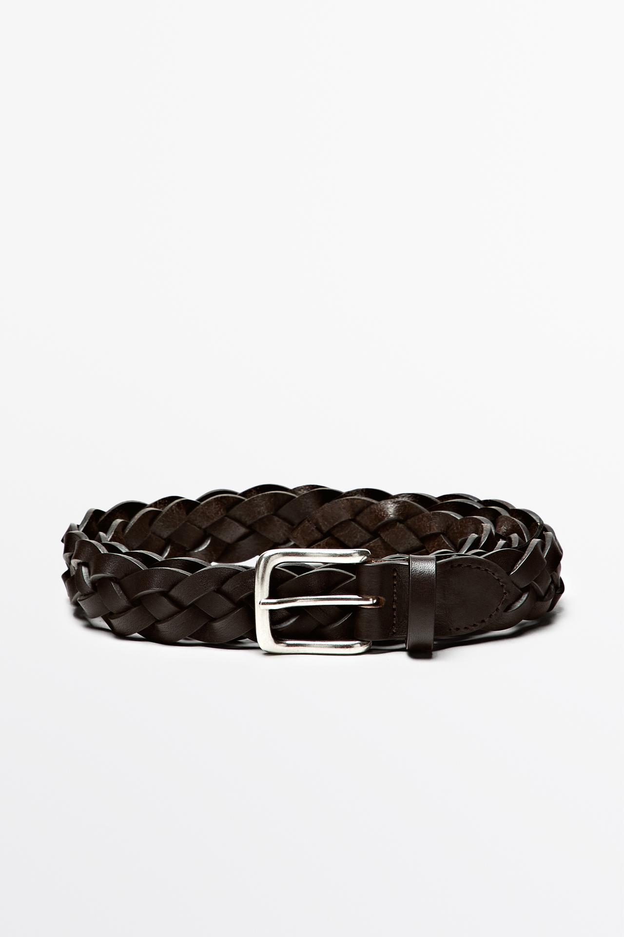 Braided nappa leather belt — Brown