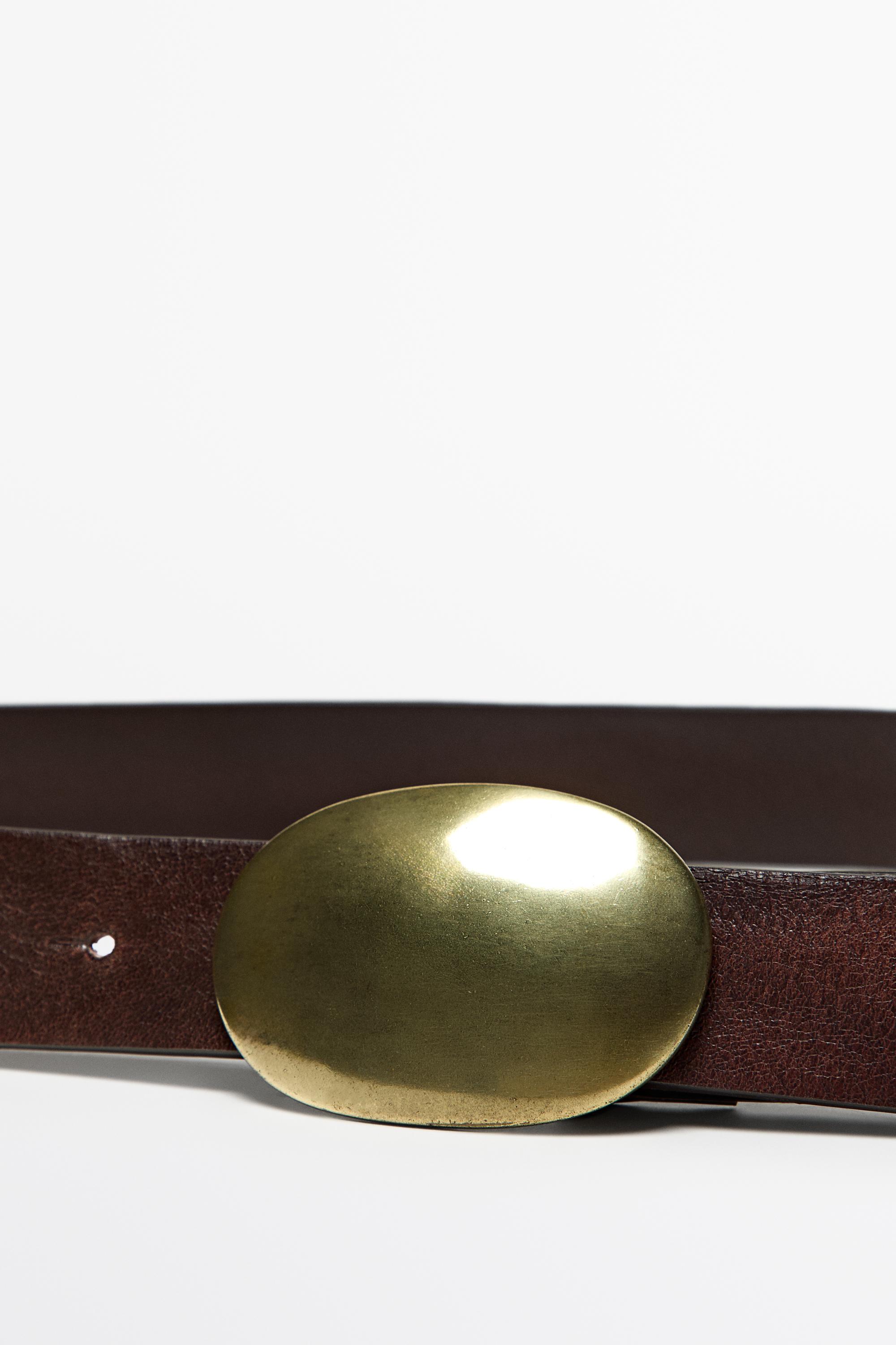 Nappa leather belt with metal plate buckle — Brown