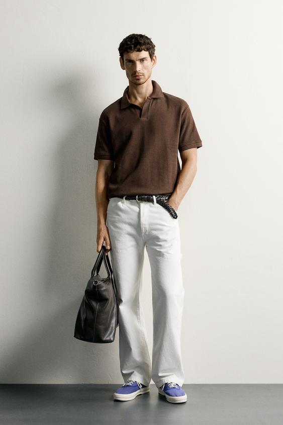 POLO REGULAR FIT ESTRUCTURA VERTICAL - Marrón de Zara - Imagen 0