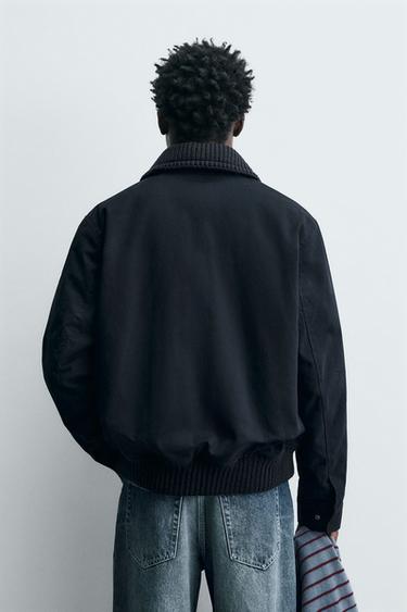 Zara CONTRASTING COLLAR TOGGLE JACKET - Navy blue