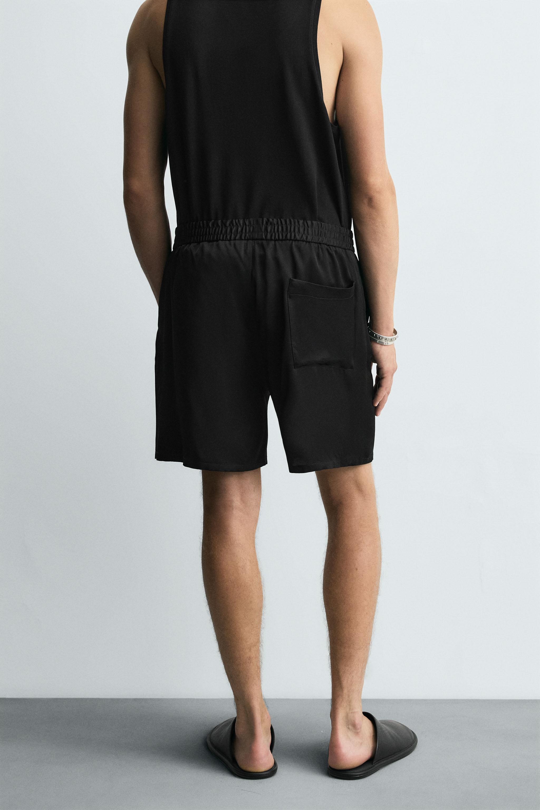 RELAXED FIT SATIN BERMUDA SHORTS - Black | ZARA United States