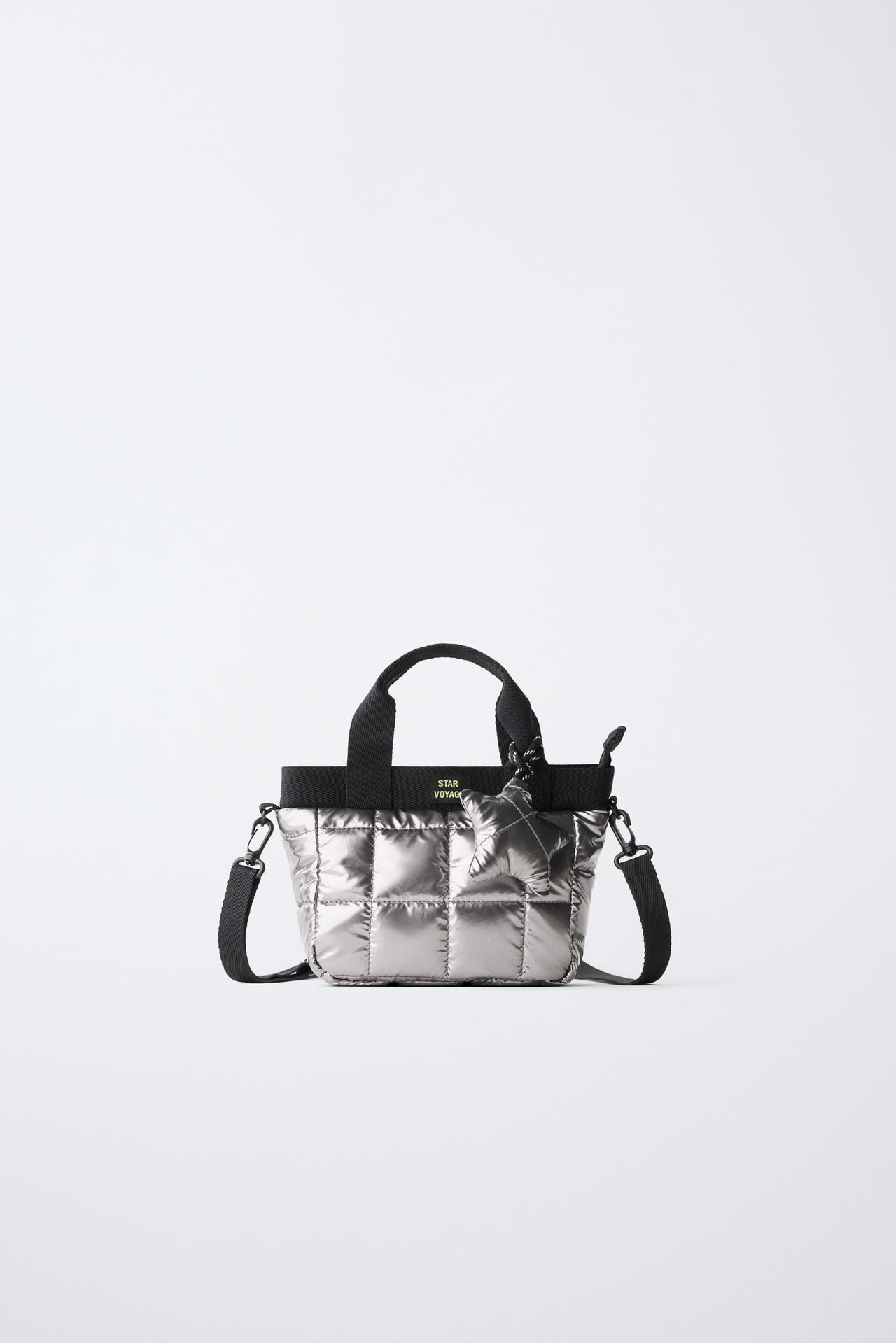 METALLIC PADDED CROSSBODY BAG — Silver