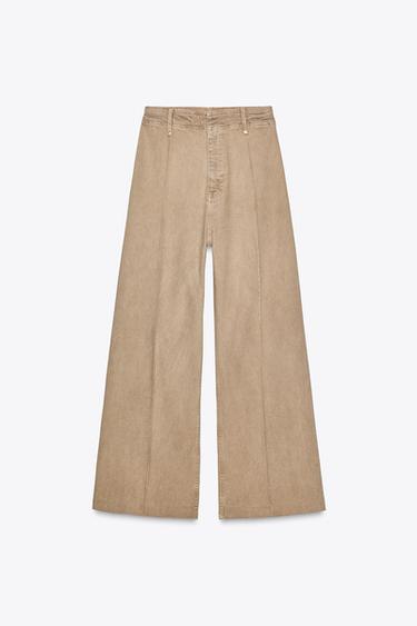 Zara ZW COLLECTION HIGH WAIST WIDE LEG JEANS - SAND/BROWN