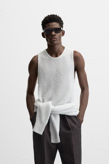 Zara WOOL BLEND KNIT VEST - Light blue