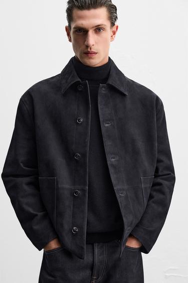 SUEDE LEATHER JACKET - Navy blue by Zara