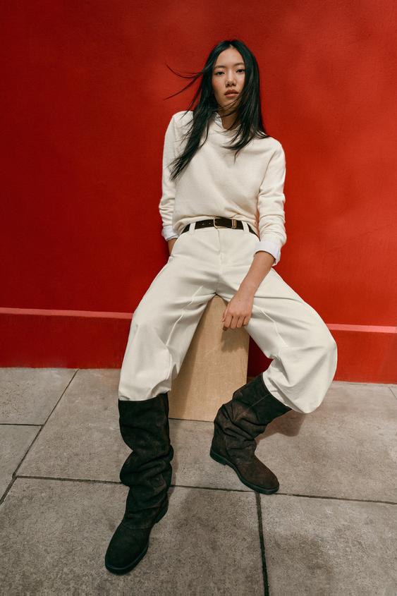 SPLIT SUEDE KNEE-HIGH BOOTS - Brown by Zara - Image 0