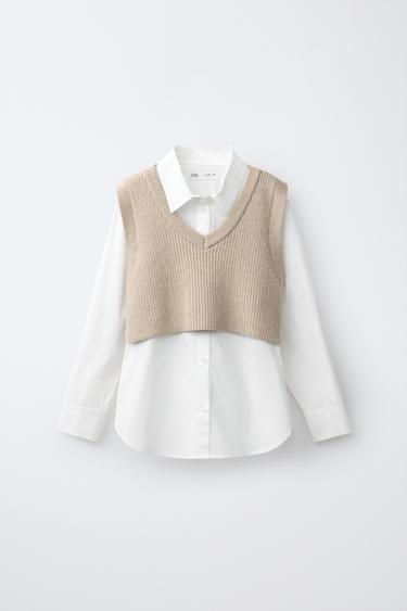 CAMISA LISA COMBINADA CHALECO PUNTO - Arena de Zara - Imagen 0