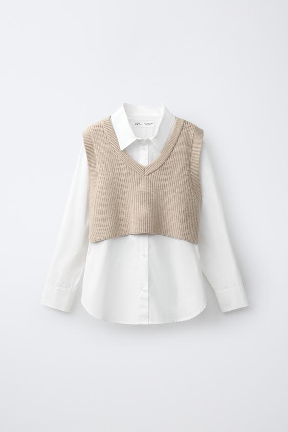 CAMISA LISA COMBINADA CHALECO PUNTO - Arena de Zara - Imagen 0