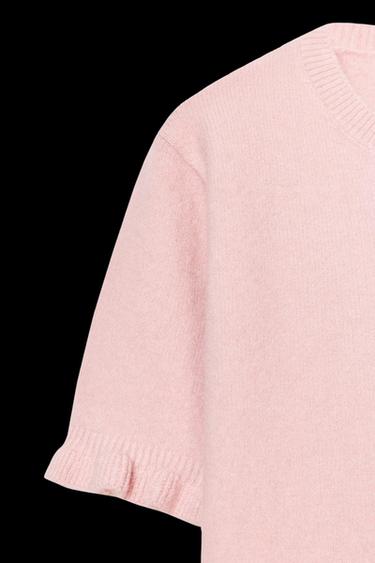 KNIT SHORT SLEEVE SWEATER WITH RUFFLES - Pastel pink by Zara