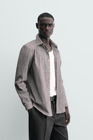 CAMISA ESTRUCTURA RAYAS - Granate de Zara