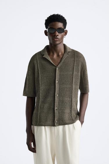 CAMISA JACQUARD PUNTO - Khaki de Zara