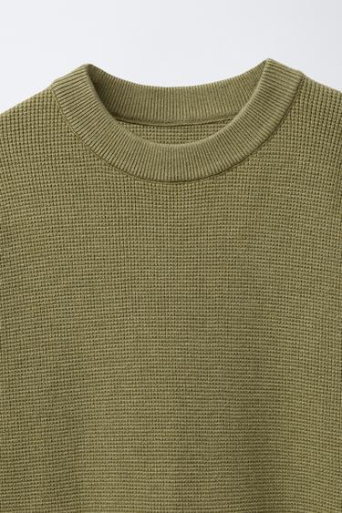 PULL EN MAILLE GAUFRÉE - Kaki clair de Zara - Image 2