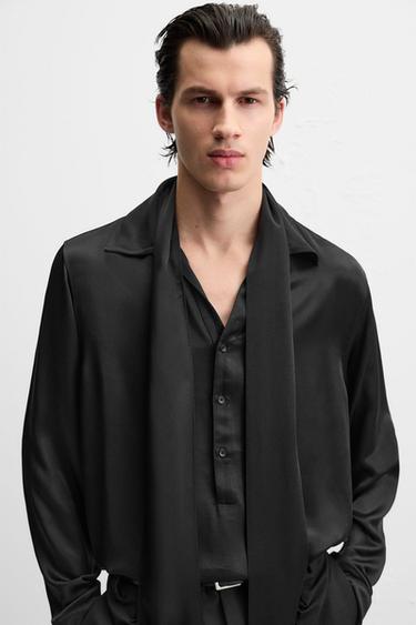 FLOWING SHIRT WITH TIE DETAIL - Black by Zara - Image 4