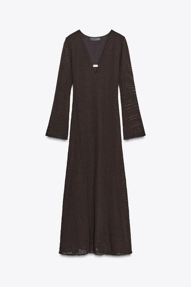 Zara MIDI CROCHET DRESS WITH HARDWARE - Brown