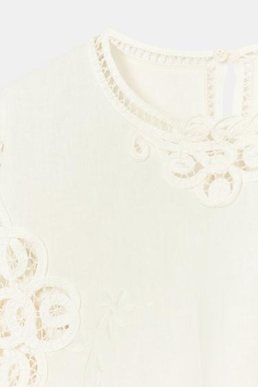 BLOUSE BRODÉE EN LIN ZW COLLECTION - Écru de Zara - Image 9