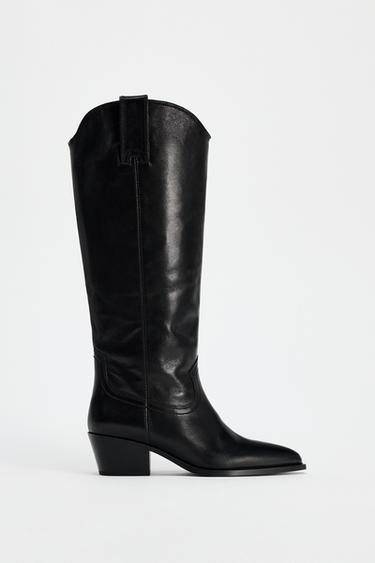 LEATHER COWBOY BOOTS - Black by Zara