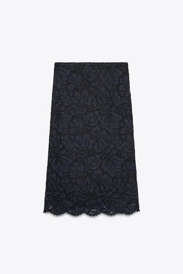 ZW COLLECTION LACE MIDI SKIRT - Navy blue by Zara - Image 6