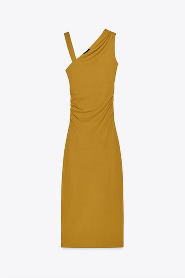 ROBE ASYMÉTRIQUE DRAPÉE - Vert olive de Zara - Image 4