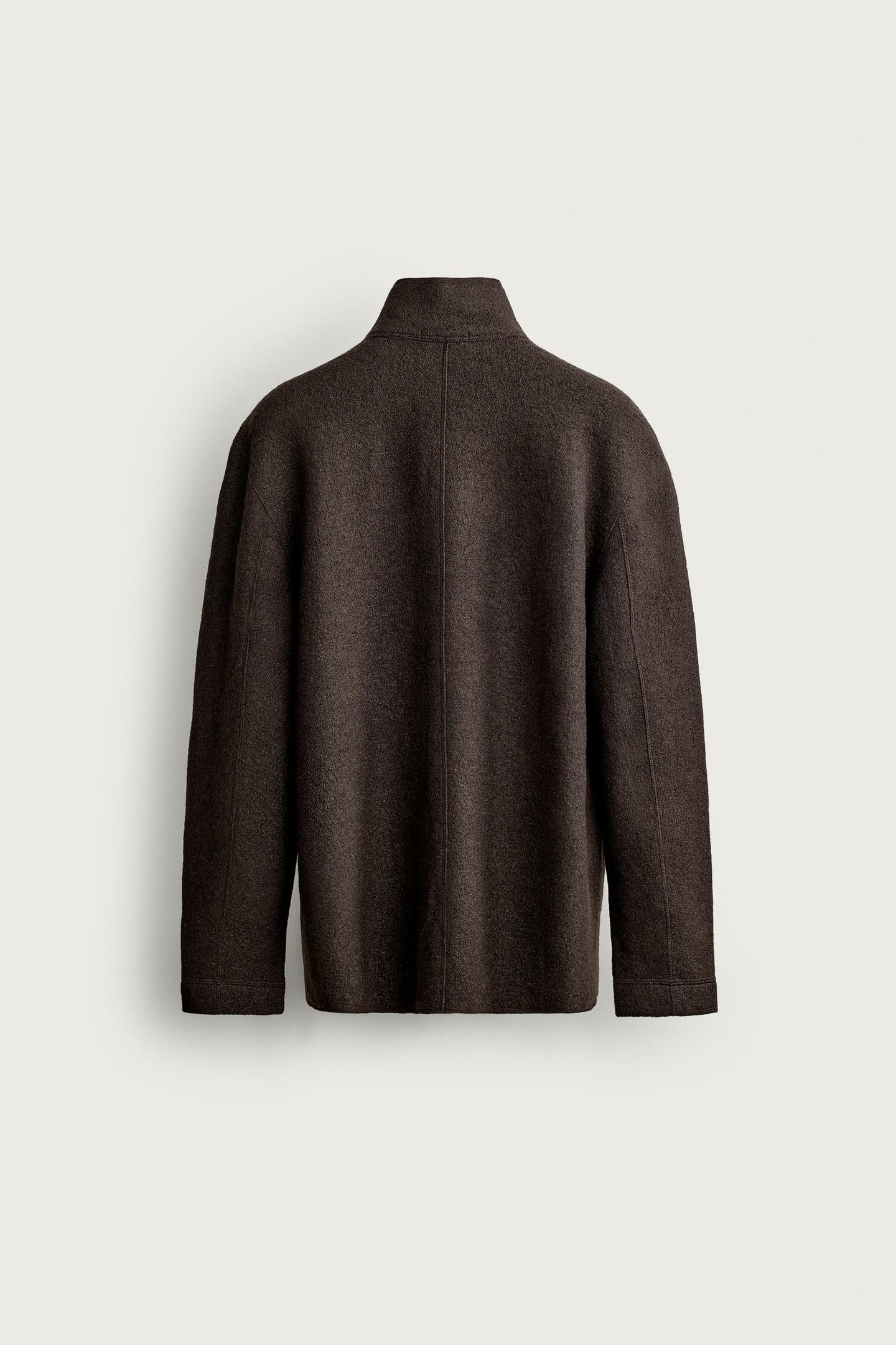 Мужской пиджак Zara Wool-Blend Relaxed Fit Blazer, цвет: Тёмный коричневый — фото 8