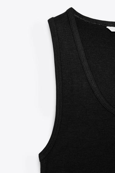 ÄRMELLOSES T-SHIRT AUS BAUMWOLLE UND MODAL - Schwarz von Zara