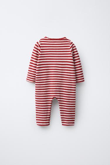 STRIPED TOWELLING JUMPSUIT AND POMPOM HAT - Dark red by Zara - Image 1