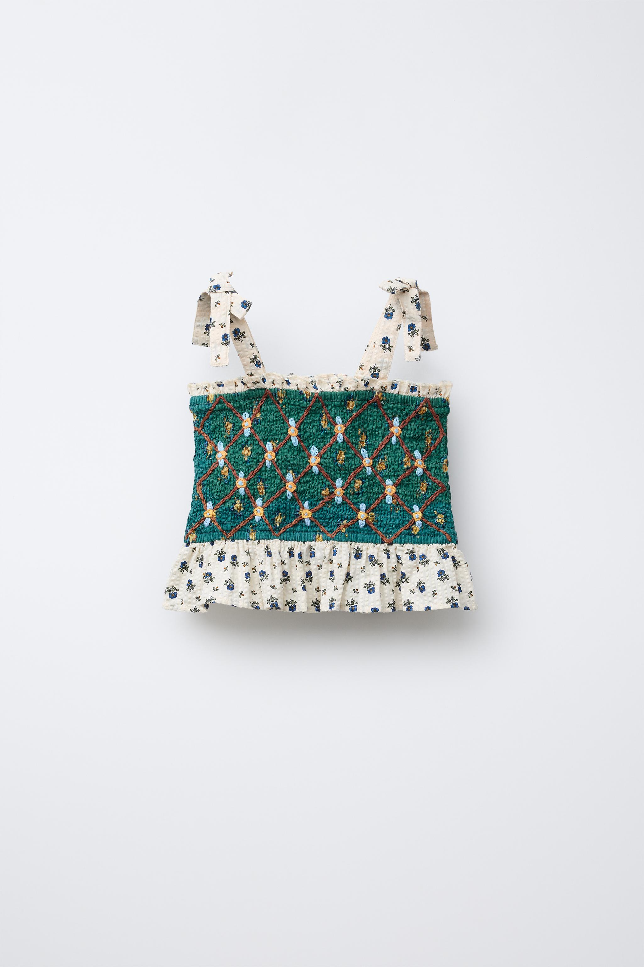 RAISED FLORAL EMBROIDERED TOP - Ecru | ZARA United States