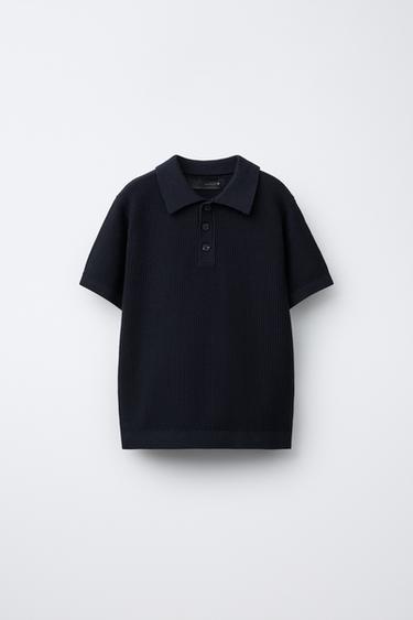 პოლო მაისური უბრალო ფაქტურული - Zara-ს navy