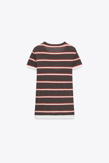 DOUBLE STRIPE T-SHIRT - Chocolate brown by Zara - Image 5