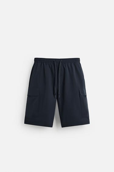 WIDE-LEG CARGO BERMUDA SHORTS - Navy blue by Zara