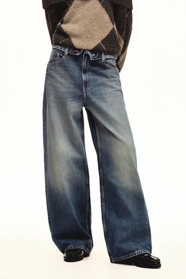 Zara 中腰翻邊牛仔褲 - 藍色