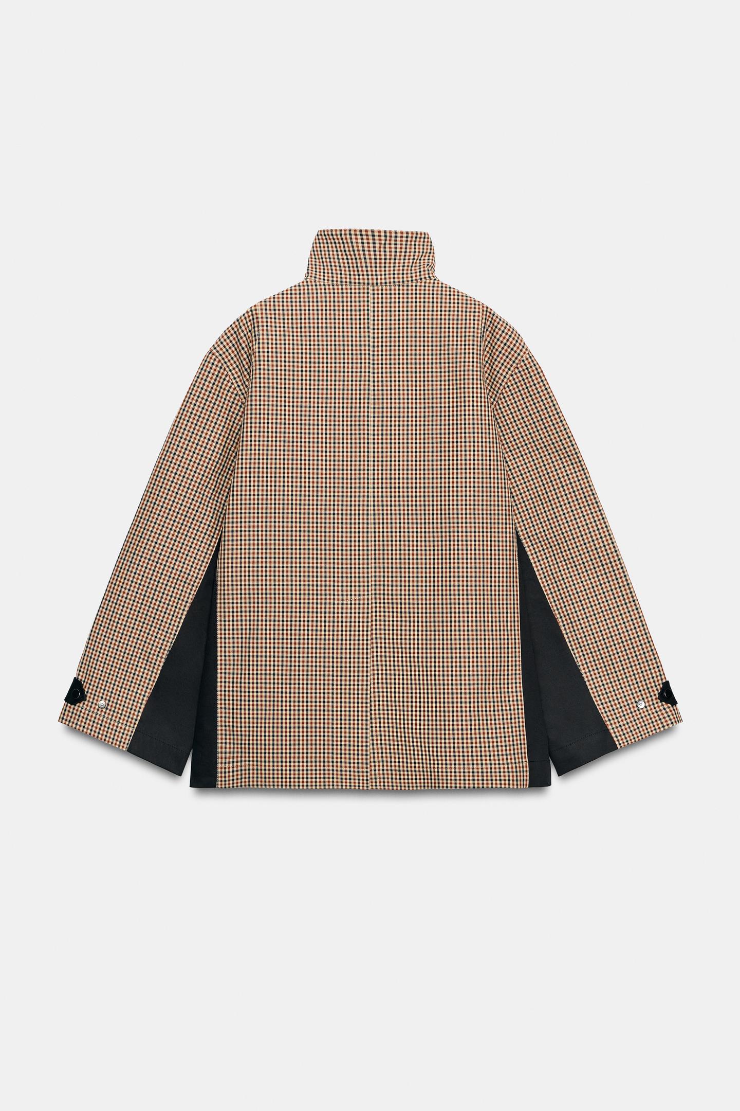 Женская куртка Zara ZW Collection Checked Cropped Parka, цвет: Коричневый / Экрю — фото 6