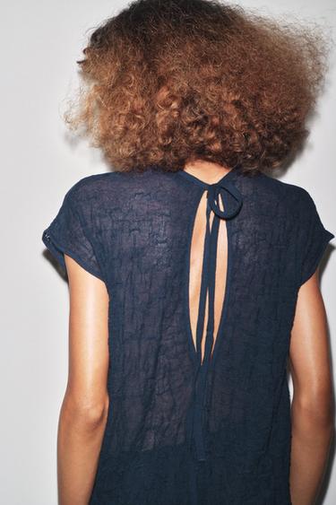 FINE KNIT CRINKLED MIDI DRESS - Navy blue by Zara - Image 3