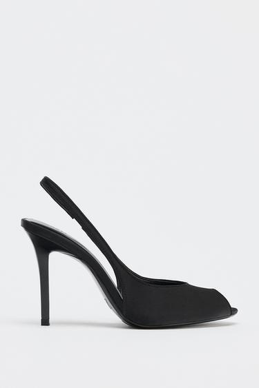 Zara SATIN-EFFECT SLINGBACK HEELS - Black - Image 0
