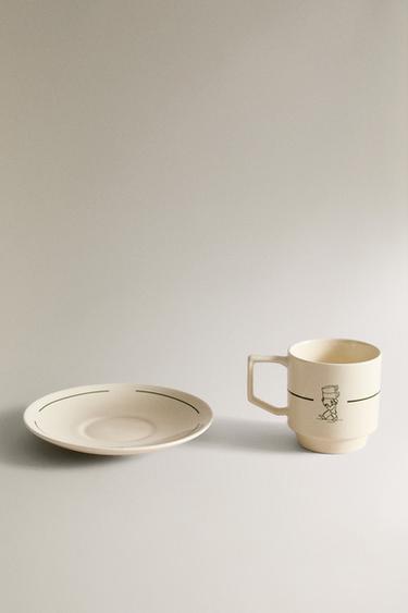 TASSE À CAFÉ ET ASSIETTE EN GRÈS CAFÉTÉRIA - Blanc / Vert de Zara - Image 3