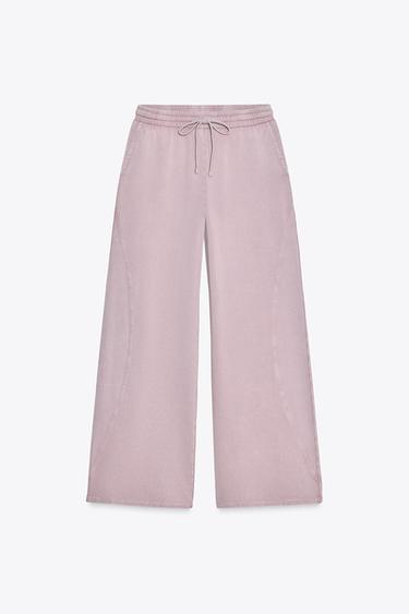 PANTALON EFFET DÉLAVÉ - Rose poudré de Zara