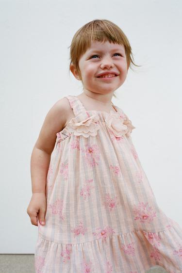 Zara STRIPED AND FLORAL DRESS - Peach