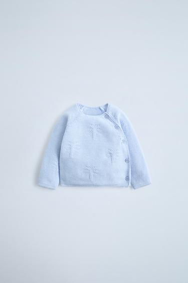 Zara PALM TREE KNIT SWEATER - Pastel blue