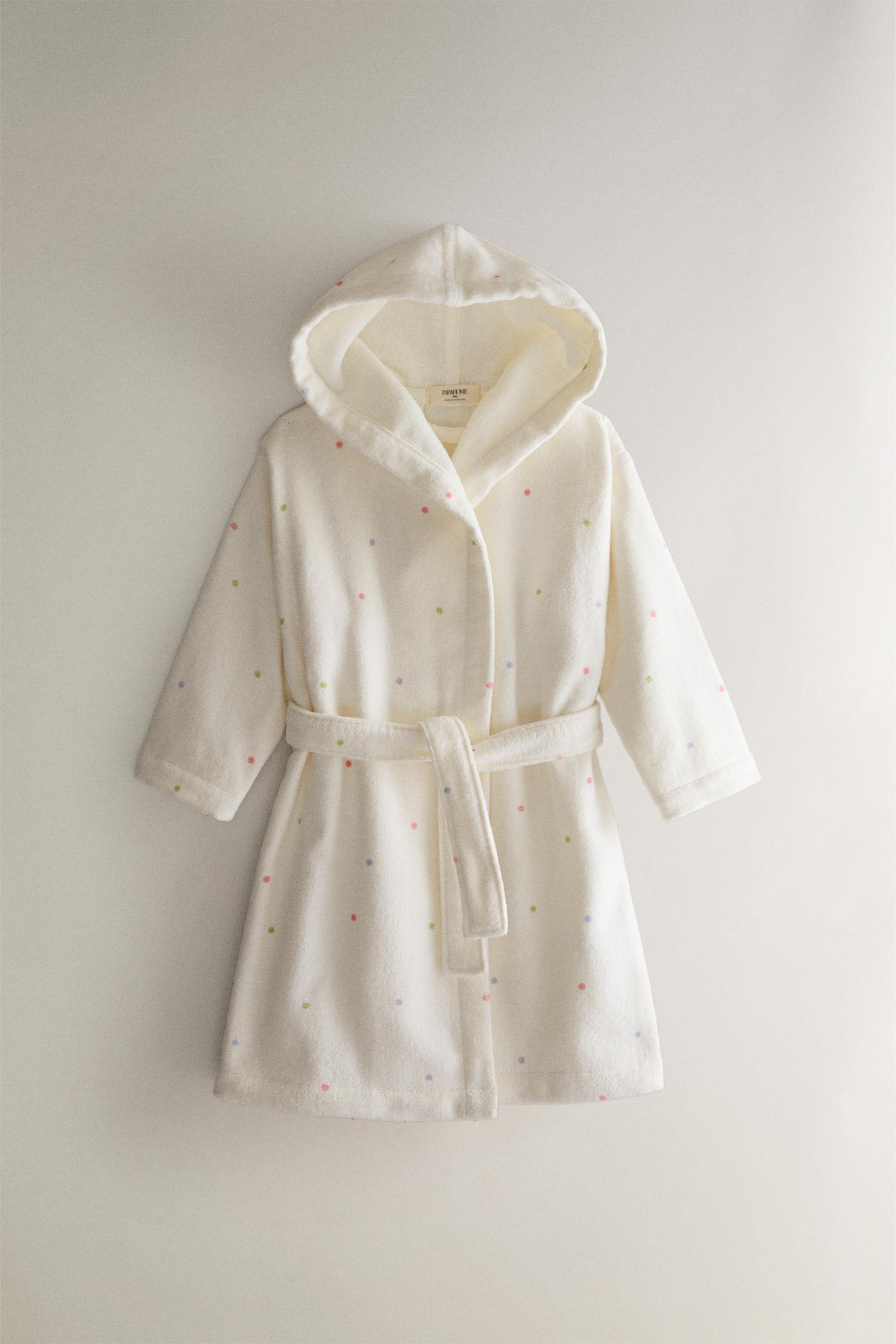 KIDS' VELOUR POLKA DOT BATHROBE — Oyster-white
