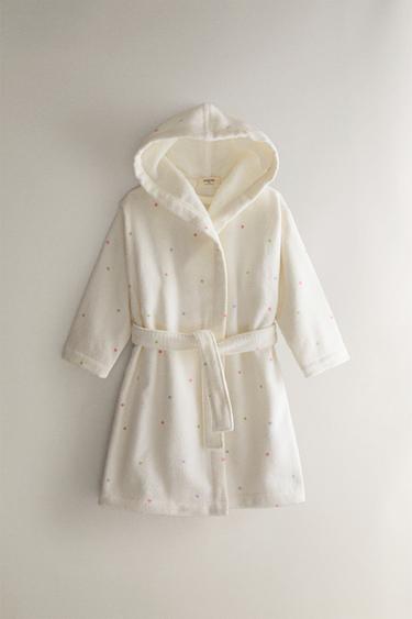 KIDS' VELOUR POLKA DOT BATHROBE - Oyster-white by Zara