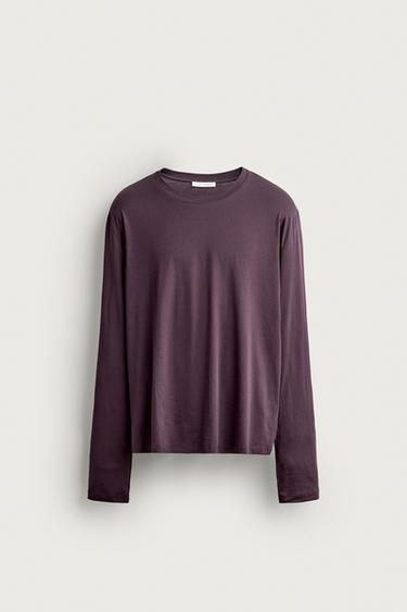Zara SUPIMA® LONG SLEEVE T-SHIRT - Eggplant