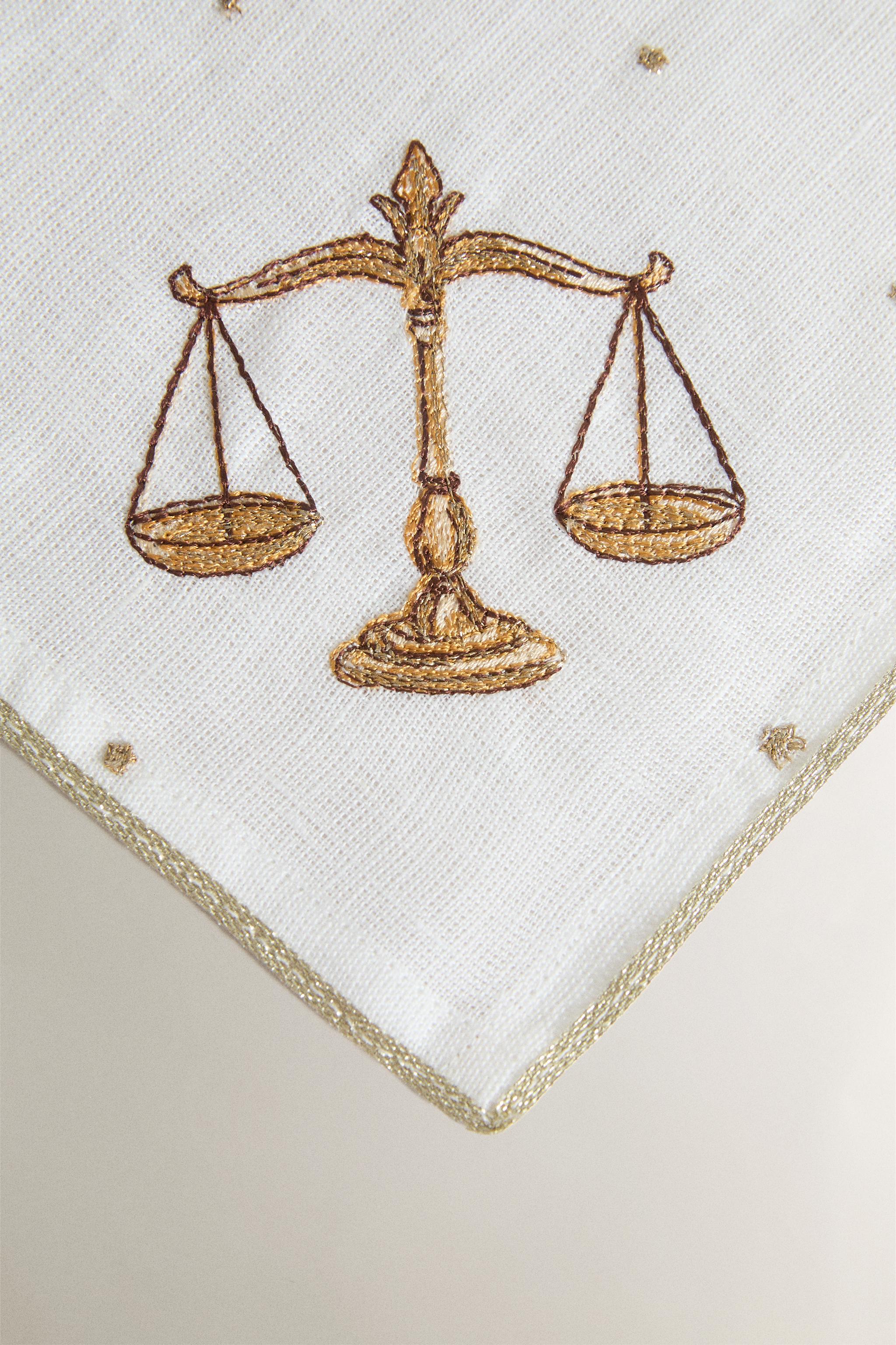 LIBRA EMBROIDERED LINEN NAPKIN | MARISA BERENSON
