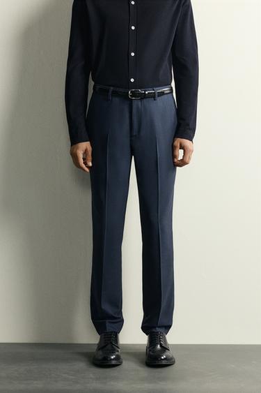 REGULAR FIT CHECK SUIT TROUSERS - Dark navy by Zara