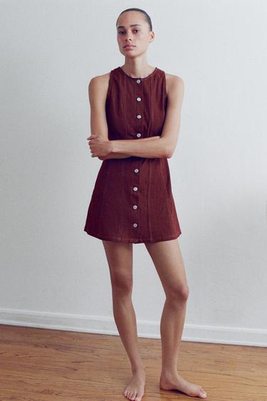 Z1975 DENIM MINI DRESS - Dark burgundy by Zara