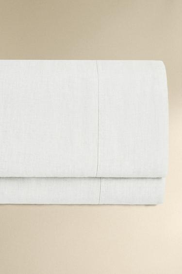 Zara WASHED LINEN FLAT SHEET (160 GSM) - White
