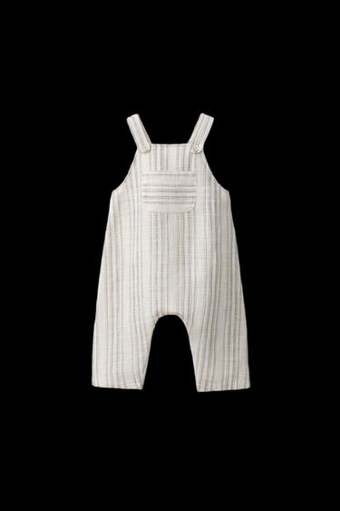 Zara LONG STRIPED OVERALLS - Light beige